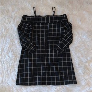 Black plaid open shoulder dress